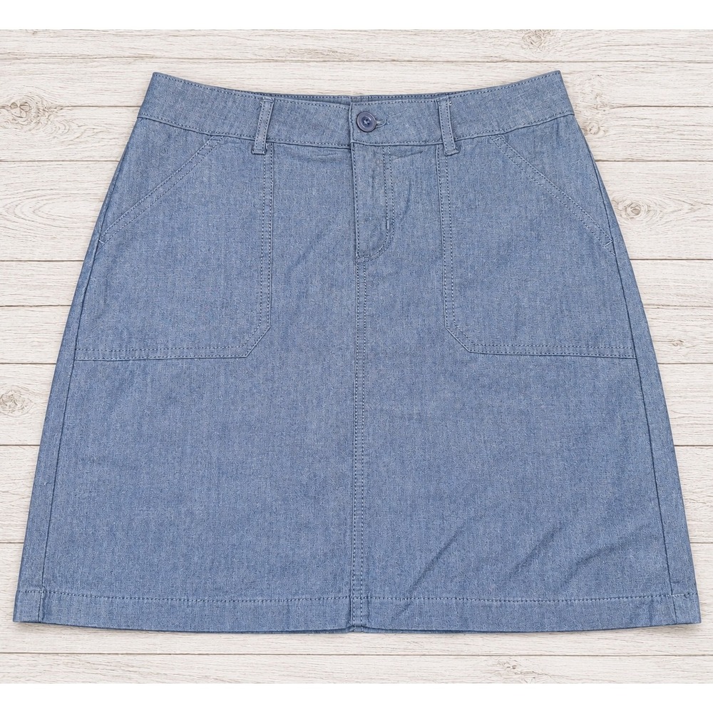 Lee Skort Regular Fit Mid Rise Chambray Blue Denim Look Pockets Casual Size 6